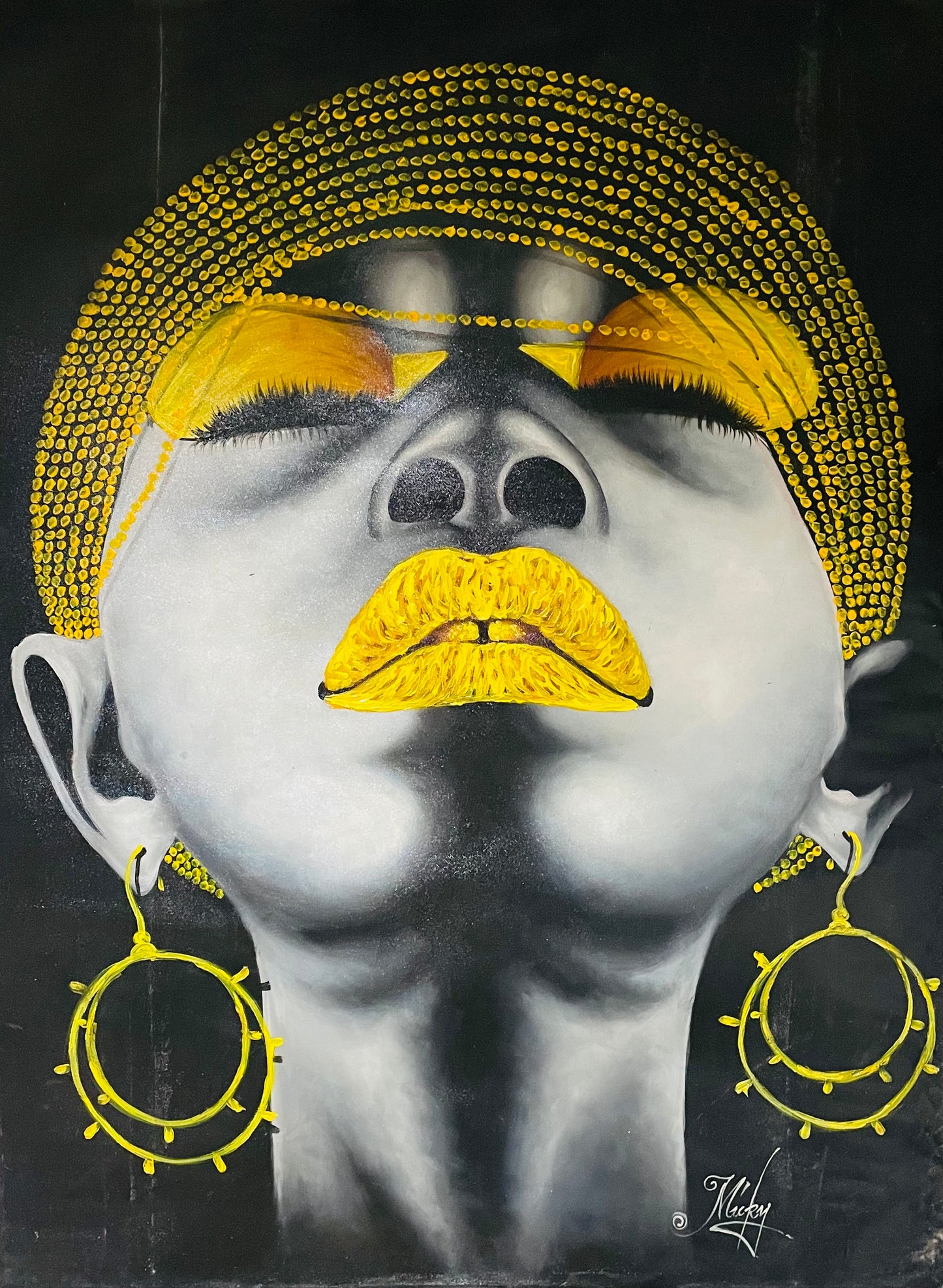 Eyes shut black white yellow