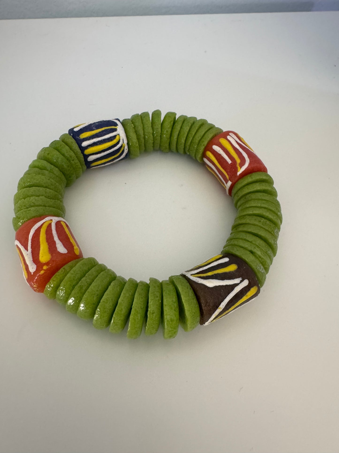 Glass bead bracelet with lime green
