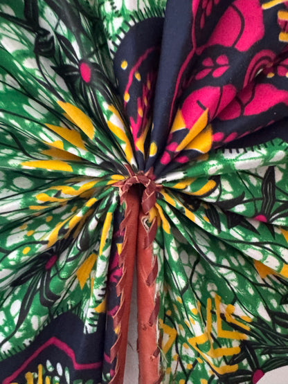 Handmade African Print Foldable Fan – Vibrant Ankara Fabric with Leather Handle