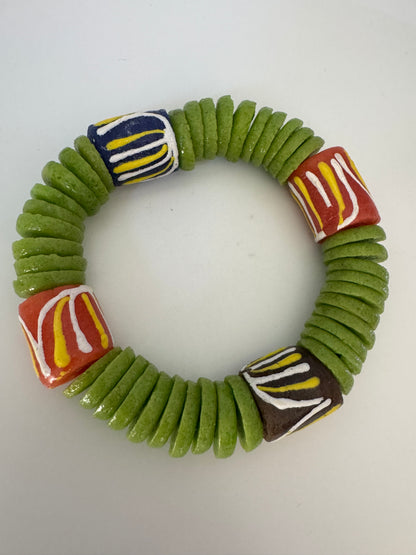 Glass bead bracelet with lime green