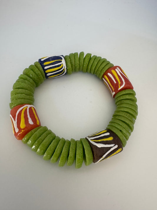 Glass bead bracelet with lime green
