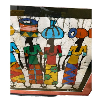 Framed art - a batik of colorful women